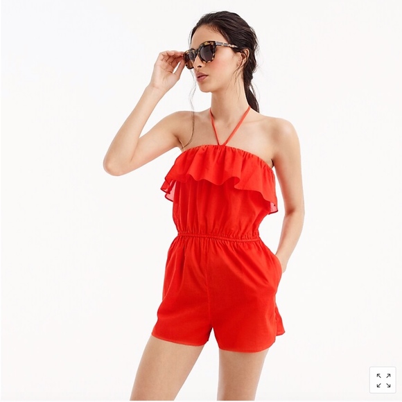 J. Crew Pants - J.Crew Cotton ruffle romper Cerise XS